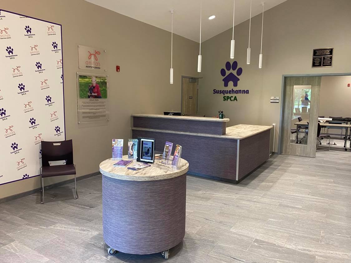 A picture of an office foyer.